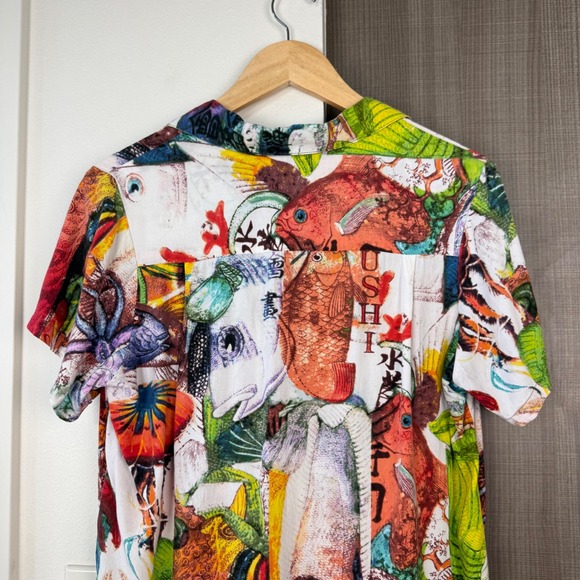 Jams World Aloha Style Camp Shirt Samurai Sushi Print Short Sleeve Size Small - Picture 9 of 12